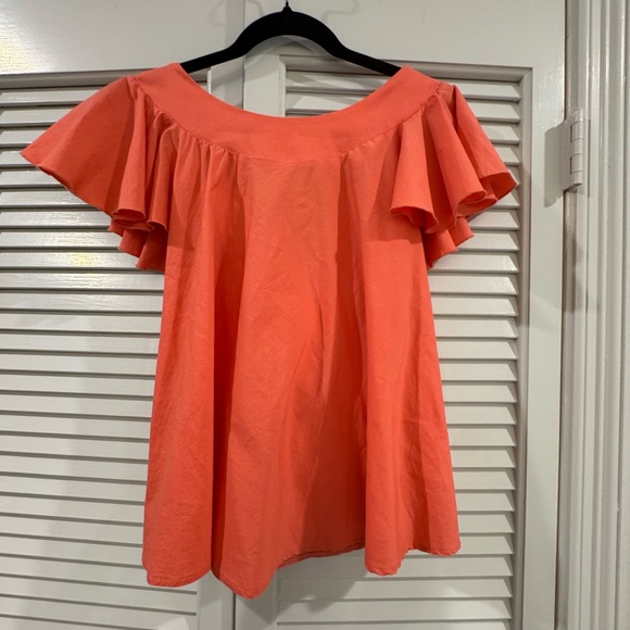 imperial Tops - Chic Coral Ruffle Sleeve V- back Bow Blouse sz XS